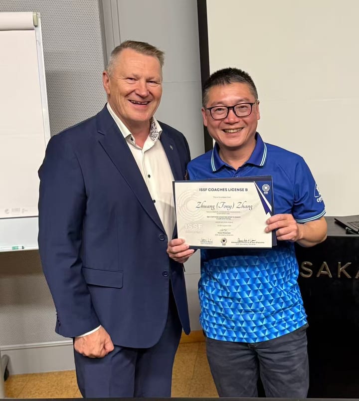 WIPL Coach Tony Zhang receives his ISSF-B Pistol Coach License
